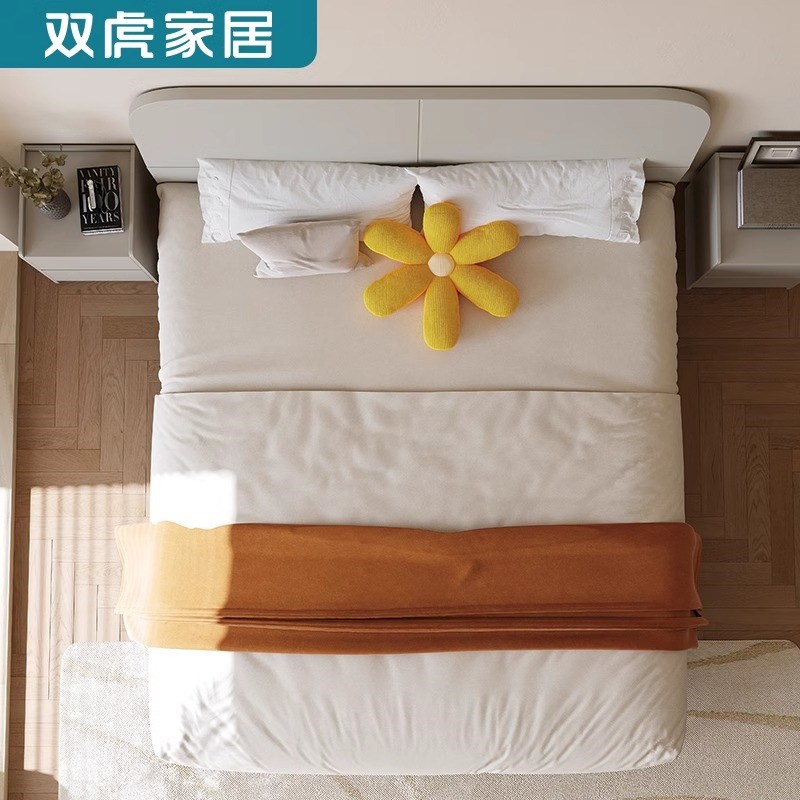 板式床现代简约双人床1.8米1.5m高箱储物床白色小户型次卧床23102