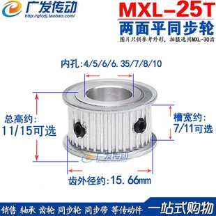 槽宽7 6.35 内孔5 同步皮带轮 MXL25齿同步轮 两面平