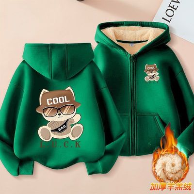 NASA男童加绒外套秋冬羊羔绒连帽卫衣外套百搭加厚儿童拉链开衫潮