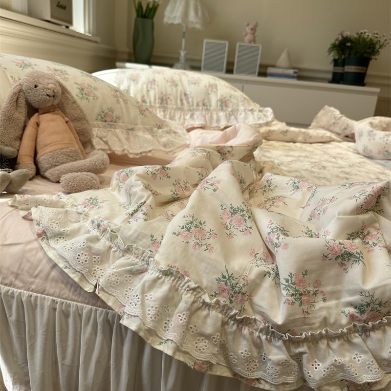 荷叶花边小碎花单双人床裙款夏凉被四件套薄被子空调被可水洗