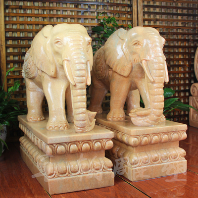 石雕大象一对汉白玉门口招财镇宅摆件青石家用看门别墅庭院小石象