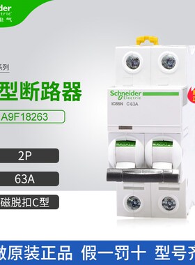 施耐德A9小型断路器A9F18263空气开关2P 63A家用微断C型iC65N