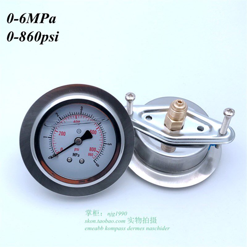 轴向带边充液耐震压力表0-6MPa油压表860psi液压表G1/4螺纹EN837