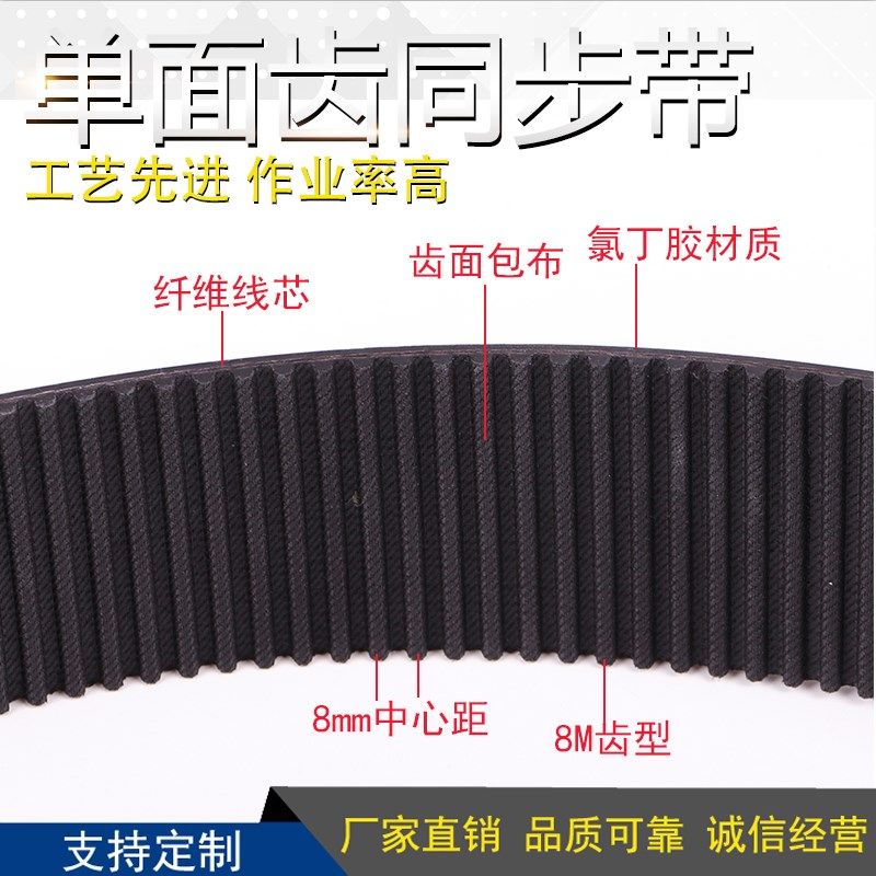 HTD8M2464同步带黑色纤维线橡胶圆弧齿传动带齿形带中心距=8mm
