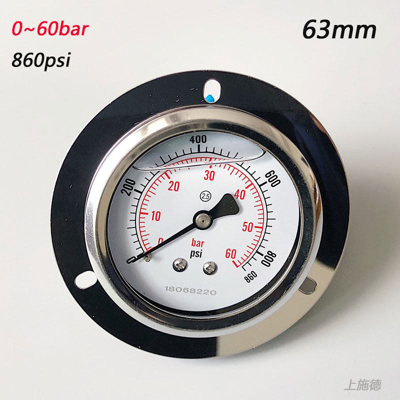 0-60bar机械耐震压力表63mm轴向带边G1/4可代替EN837液压表860psi
