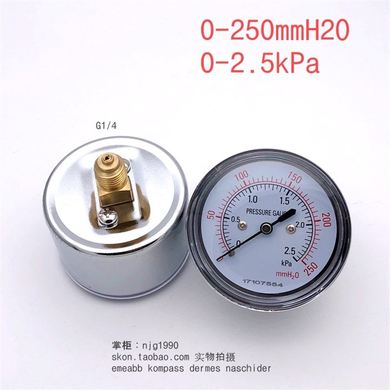 YE60轴向膜盒压力表0-250mmH2O微压表2.5kPa天然气千帕表2分螺纹