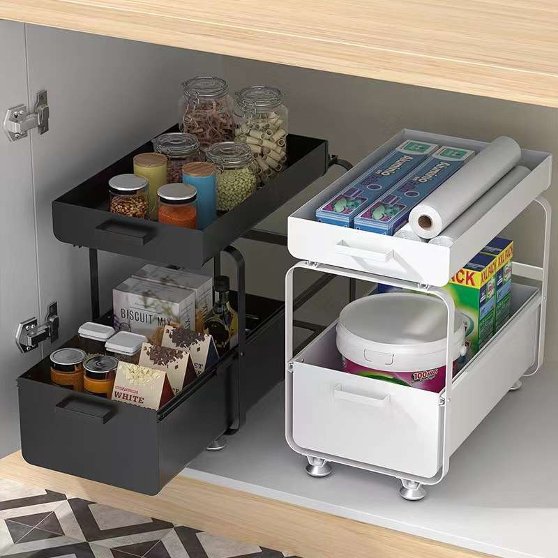厨房下水槽置物架抽拉式分层收纳架双层橱柜下方调料储物架卫生间