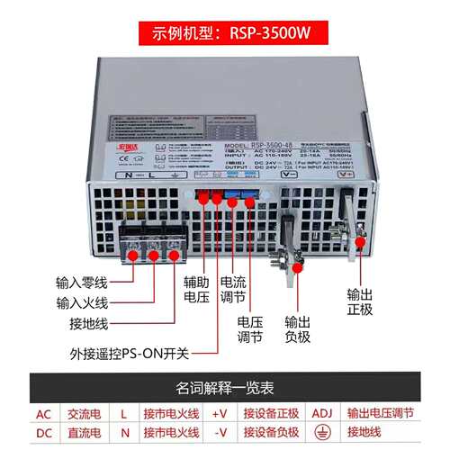 RSP-3000W大功率直流开关电源W4000变压器24V28V48V60伏主动式PFC
