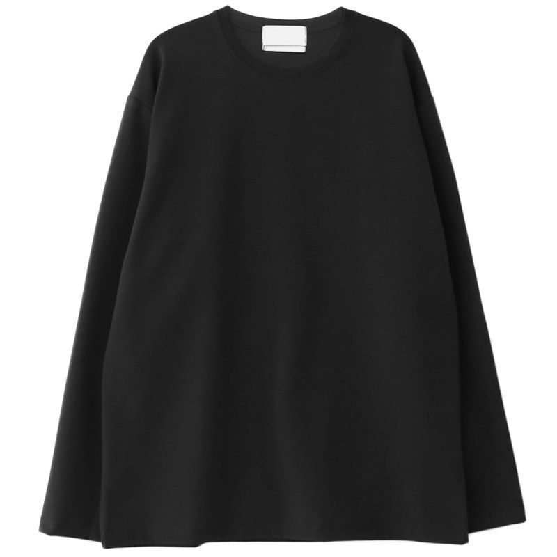 落肩宽松重磅加厚纯白色t恤男长袖内搭打底衣体恤衫螺纹领口