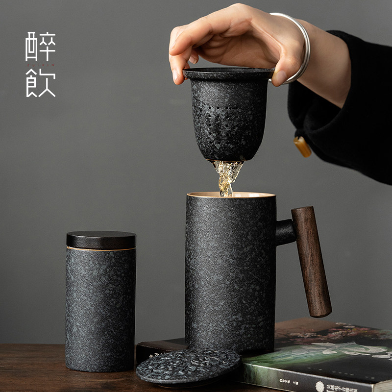 陶瓷茶杯个人泡茶杯办公杯茶水分离杯带盖过滤水杯杯子定制