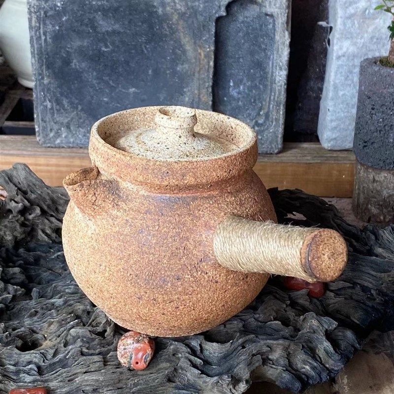 云南粗陶柴烧煮茶罐茶具可干烧土陶烤茶罐750毫升家用围炉茶壶