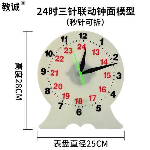 三针联动24/12时钟表模型钟表教具/模型钟/教师钟面教诚钟表数学
