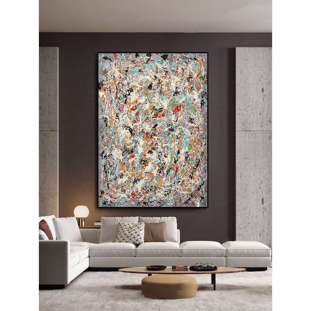 手绘油画抽象艺术波洛克名画玄关装饰画现代简约客厅背景大幅挂画