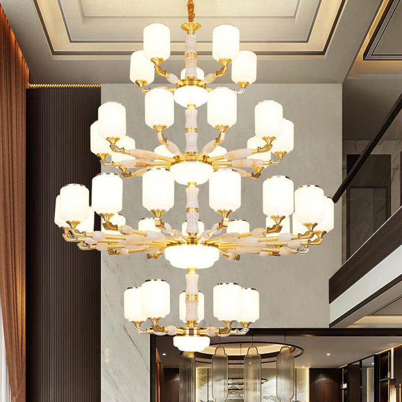 现代新中式全铜大吊灯别墅客厅复式楼中空大厅楼梯酒店灯中山灯具