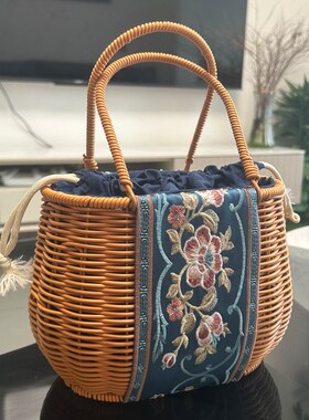 H15贝壳状椭圆形19X13X高16全高29cm 手提篮仿藤编时尚简约插花篮