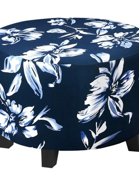 美式热卖百合花圆形ottoman矮凳套客厅家用圆椅凳沙发套保护罩