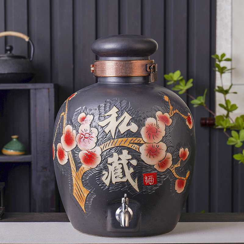 景德镇陶瓷泡酒坛酒缸20斤50斤带龙头家用密封酒罐酿酒瓶子菜油坛