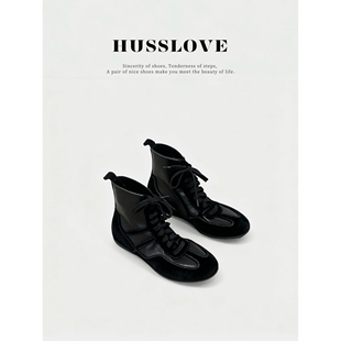 休闲百搭高帮德训鞋 HUSSLOVE 新款 牛反·跟高3CM·时尚 头层牛皮