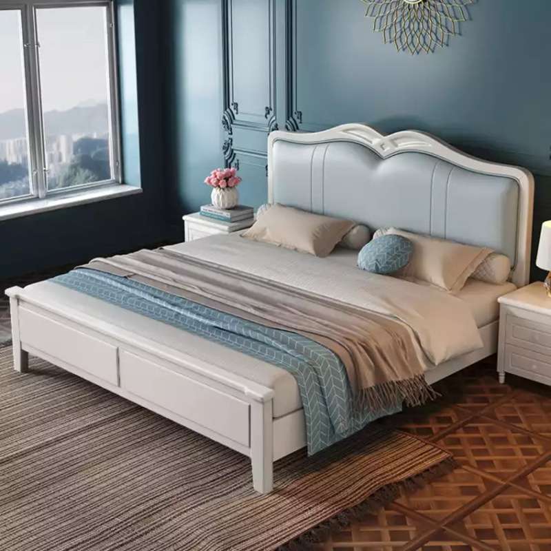 美式轻奢白色实木床软靠皮床卧室1.8米双人床1.5米婚床储物高箱床