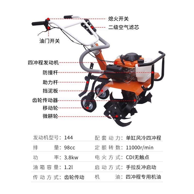 农用汽油小型旋耕机翻土机多功能除草机田农业园林工具微耕机