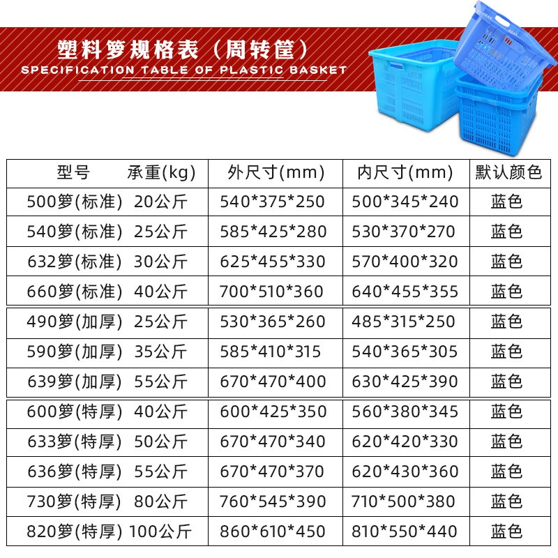 670箩大号加厚塑料周转箩长方形塑胶周转筐超市蔬菜水果塑料筐
