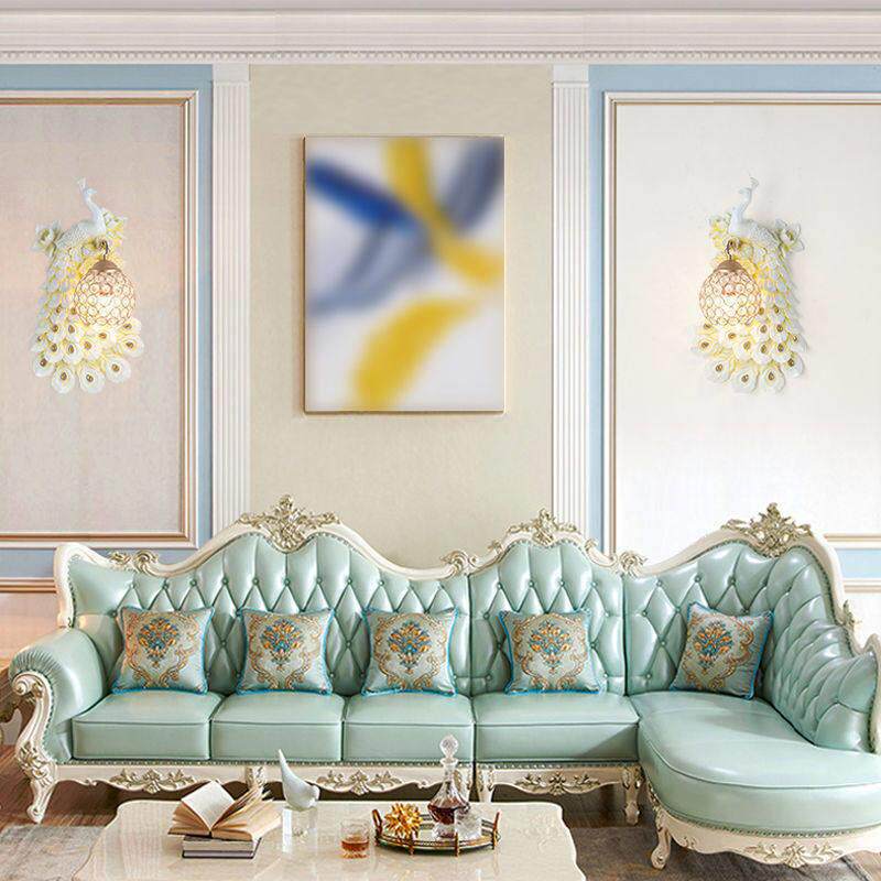 K创意树脂壁灯卧室床头灯客厅背景墙灯过道欧式复古孔雀造型灯Y