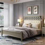 美式 轻奢床双人软包皮床1.8米主卧灰色现代简约床