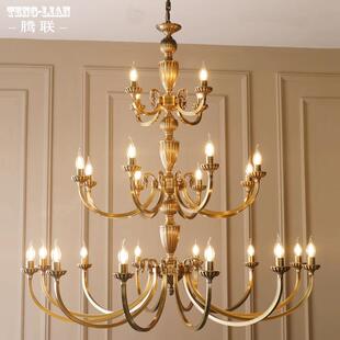 楼大厅餐厅多层4层复古灯 古铜复式 欧式 别墅中空客厅全铜吊灯美式