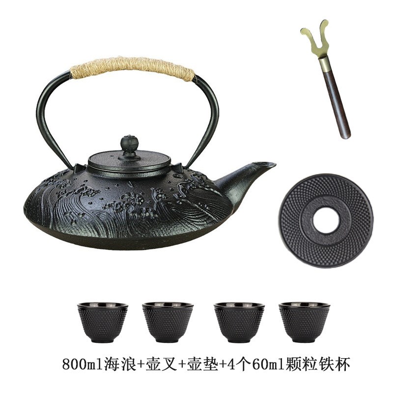 800ml铁茶壶带滤网中式煮水泡茶家用养生铸铁壶摆件饰品茶具