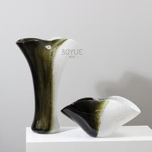 轻奢极简现代黑色玻璃花瓶样板间售楼处客厅家居软装 饰品摆件插花