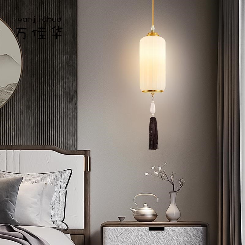 新中式全铜单头小吊灯别墅楼梯间长吊灯餐厅吧台玄关过道走廊床头