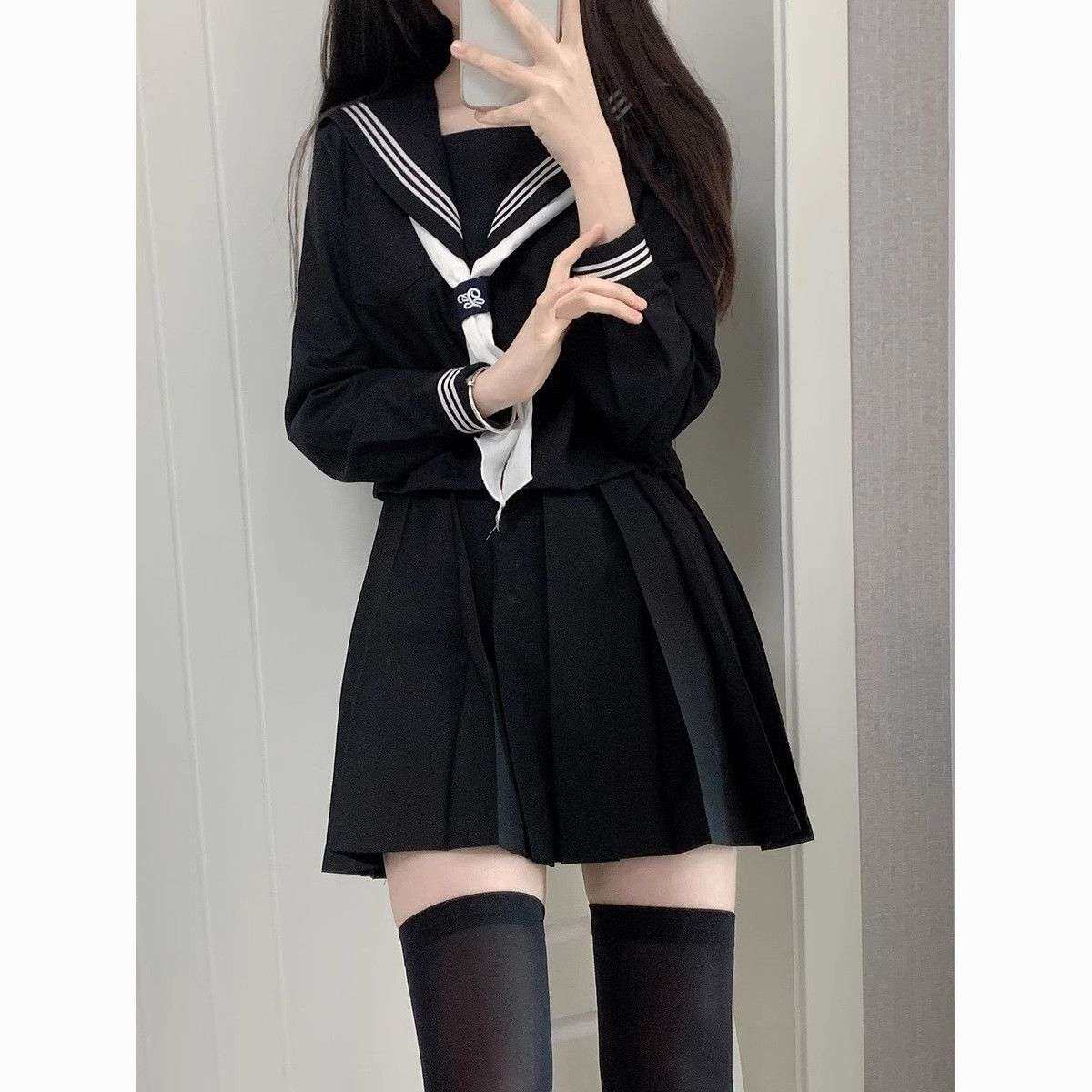 JK正统基础jk制服裙套装日系学生院黑三本中间水手服套装跨境