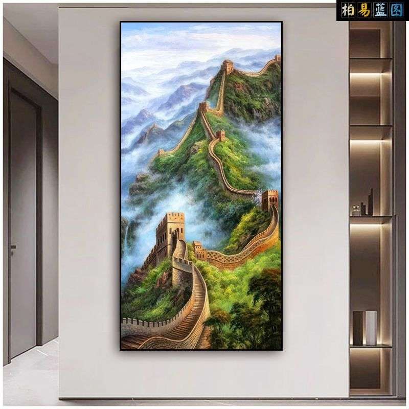 2024新款高端新款万里长城江山如此多娇入户玄关过道走廊装饰挂画