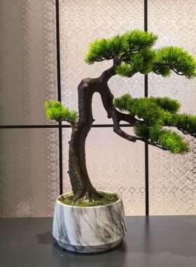 新中式迎客松禅意厂家直销仿真办公室植物摆件玄关盆景酒店可制订