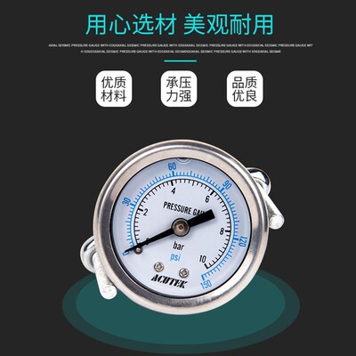 ACUTEK带支架轴向耐震压力表 YN40Z  10bar PT1/8 防震抗震压力表
