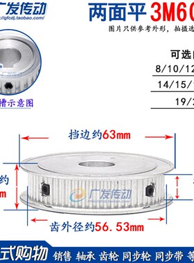 3M60齿 两面平 槽宽11 同步带轮 AF型两面平同步轮 内孔8-20mm