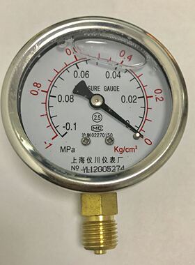 上海仪川 耐震真空表 直径60mm -0.1-0mpa -1-0kg/cm2 牙m14x1.5