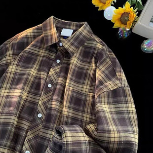 美式高级感格子衬衫外套男女2026春新款情侣百搭宽松休闲外搭上衣