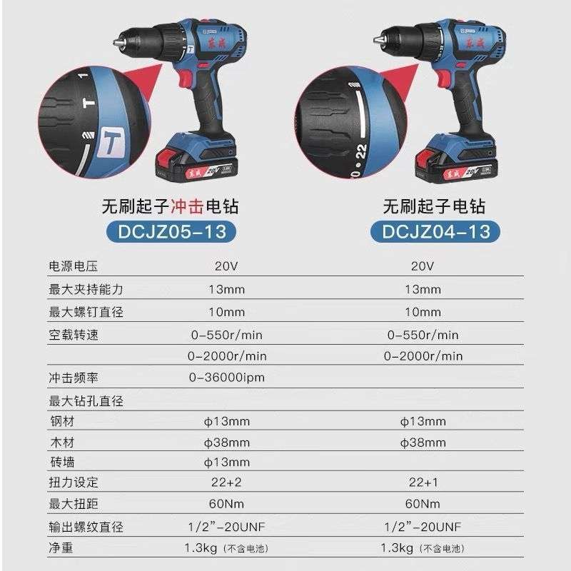 充电钻DCJZ05-13冲击电钻20V锂电60N大扭力手电钻无线耐用