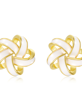 缠绕花环耳钉白色珐琅彩工艺简约时尚耳环优雅花朵气质耳饰G065