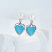 「雪国心语」天然淡水珍珠耳钉蓝色爱心个性 耳饰925银针耳环G092
