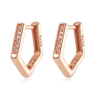 玫瑰金色五边形通勤小巧耳扣简约耳环微镶锆石精致耳饰G072