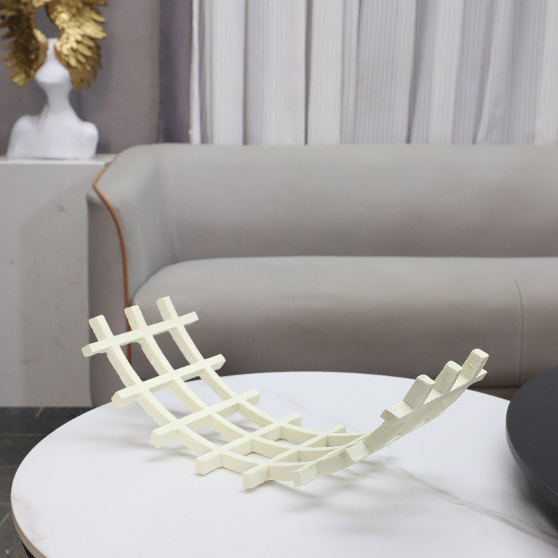 现代简约弯形网格树脂果盘摆件客厅餐厅酒店电视柜软装家居装饰品