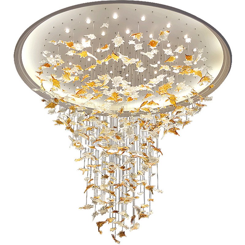 酒店大堂售楼部沙盘大厅水晶吊灯枫叶餐厅工程灯创意艺术灯具定制