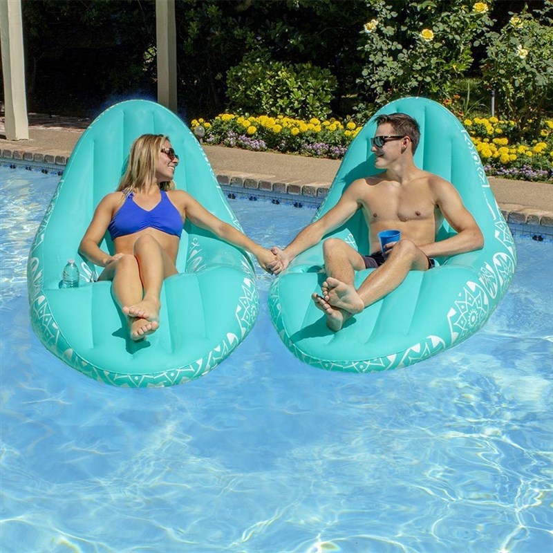 跨境水上充气沙发浮排 泳池休闲躺椅S型漂浮浮床水上网纱吊床