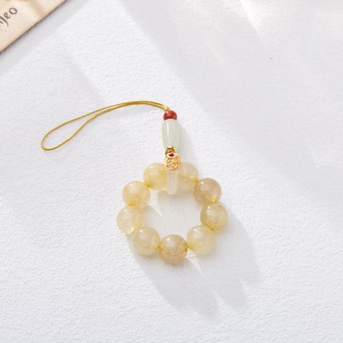 天然10MM金发晶手机链圆珠指环手捻水晶吊坠包挂钥匙扣挂件