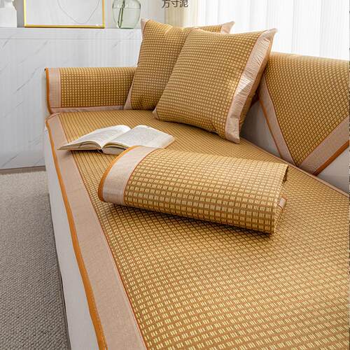 夏季沙发凉席坐垫夏天通用型藤席冰丝皮沙发垫客厅组合套罩供应链