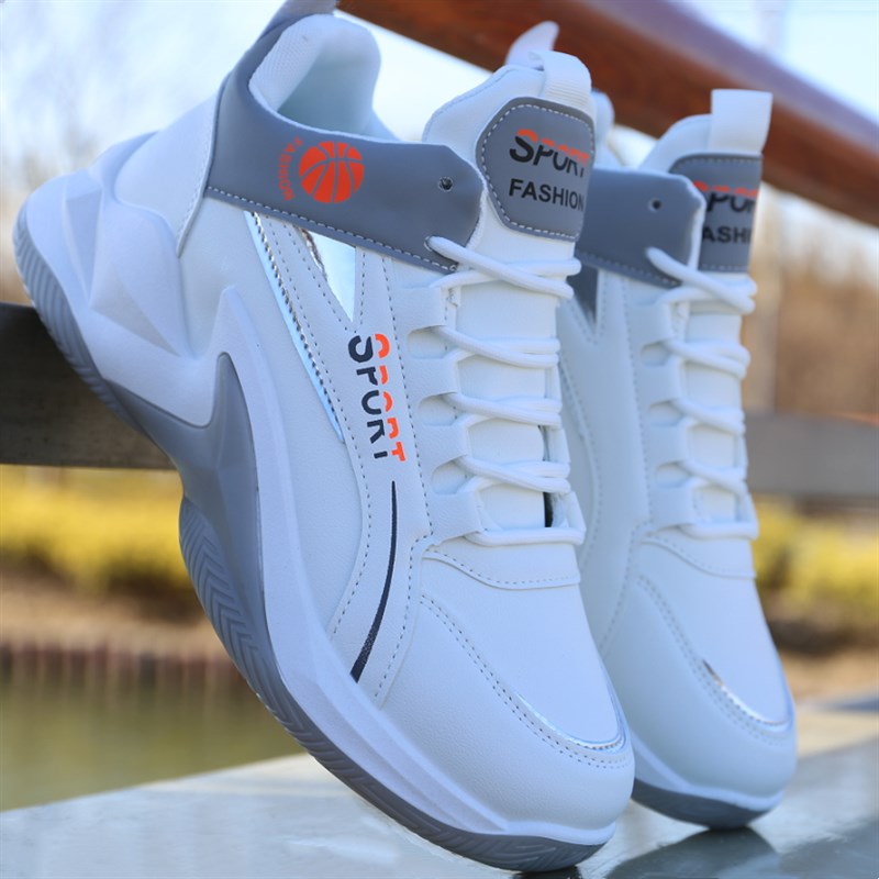 男鞋新款高帮板鞋皮面防水运动鞋男休闲鞋防滑耐磨跑步鞋学生球鞋