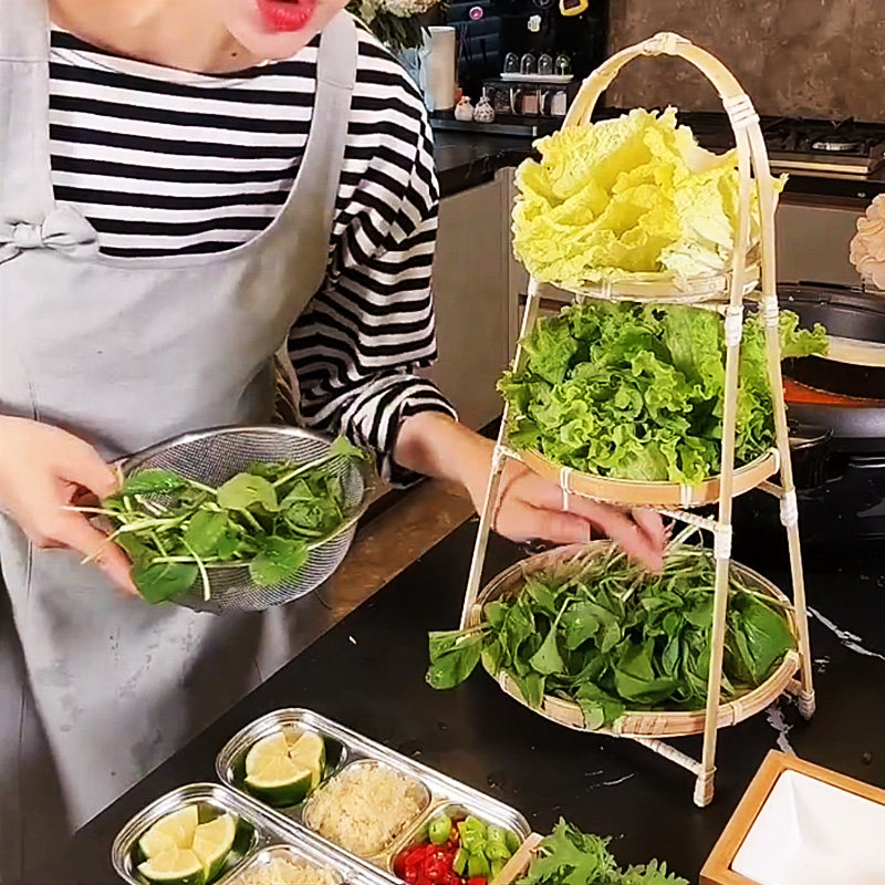 火锅架子放菜可沥水家用手工编织多层置物架厨房配菜放菜架