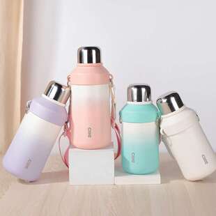 希乐保温杯新款大容量高颜值便携户外运动水壶背带把手不锈钢大肚